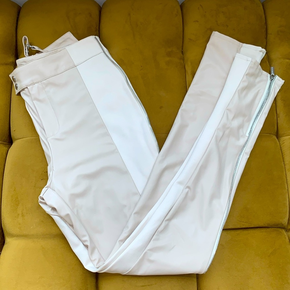 Faux leather cream pants US 10 UK 14